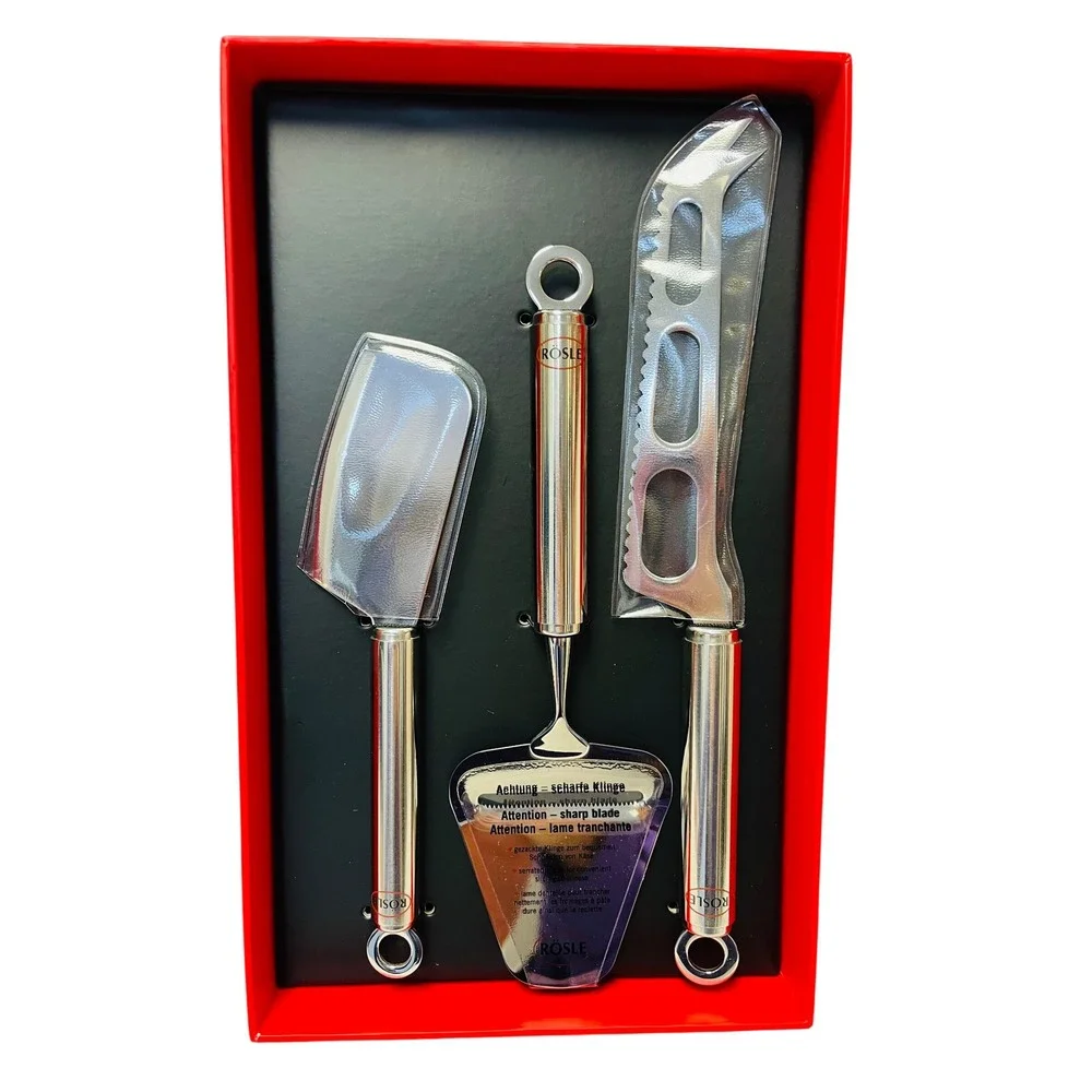 Rosle Cheese Set 3 Piece 18/10 SS Knife Cleaver Slicer Charcuterie Culinary NEW